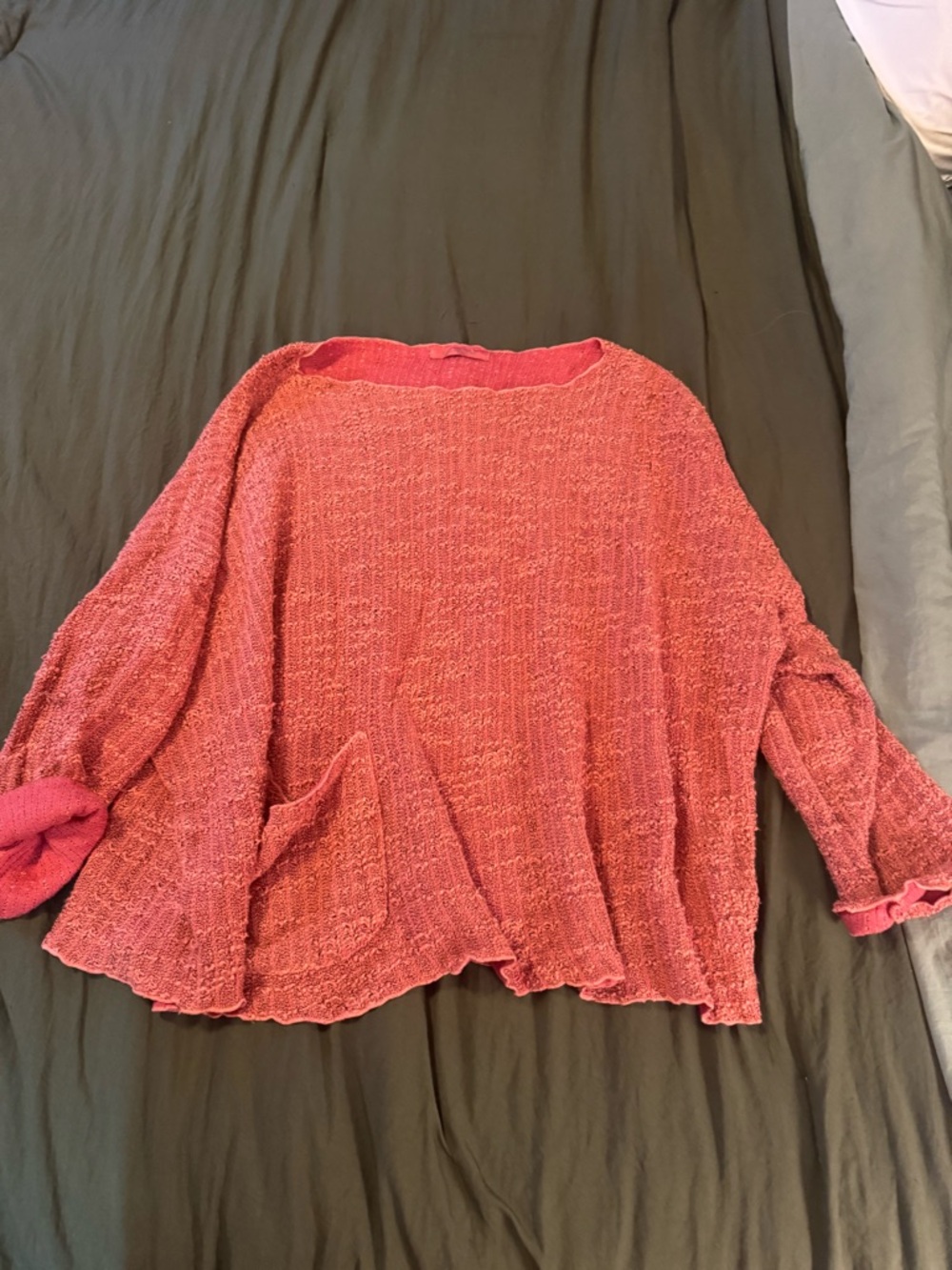 cut loose Coral-Pink Textured Knit Scoop-Neck Top